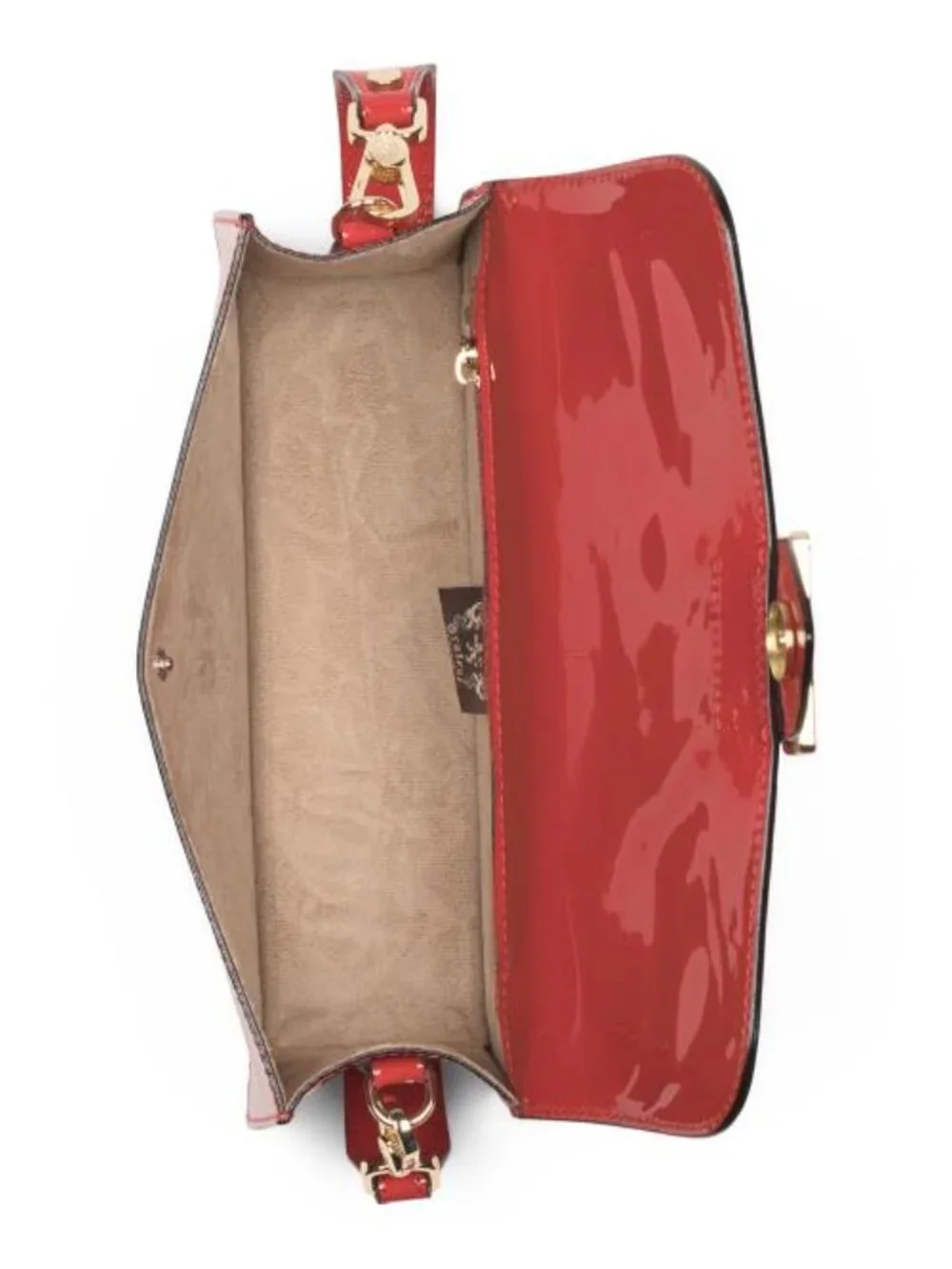 PRATESI Made In Italy Patent Leather Flap Buckle Shoulder Bag